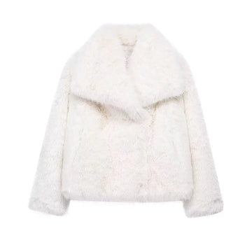 Trafza Cropped Faux Fur Jacket – Chic Buttoned Coat