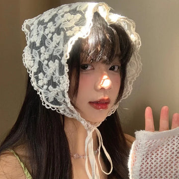 Women’s Lace Floral Scarf – Elegant Triangle Sunscreen Headscarf