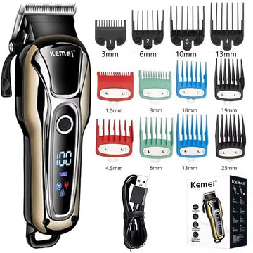 Kemei 1990 Pro Hair Clipper – LCD Trimmer & Grooming Set