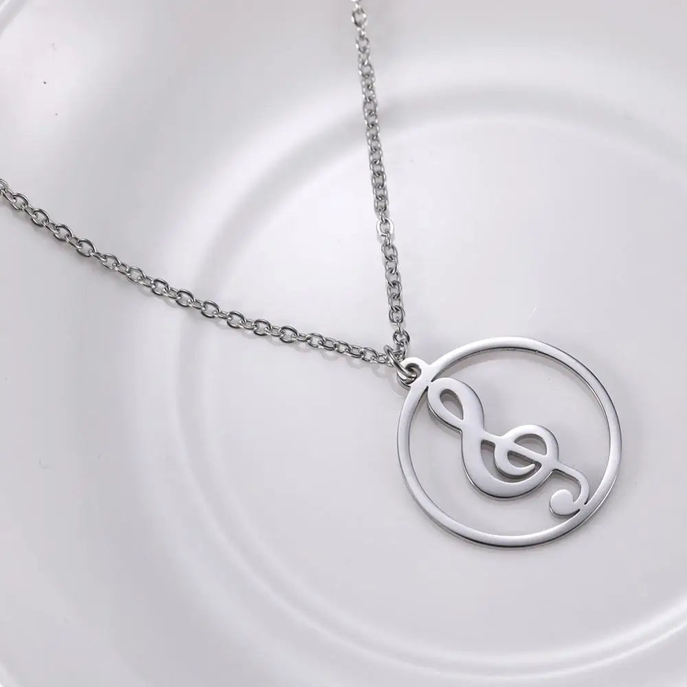 Treble Clef Music Necklace – Silver Tone Pendant for Men & Women