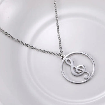 Treble Clef Music Necklace – Silver Tone Pendant for Men & Women