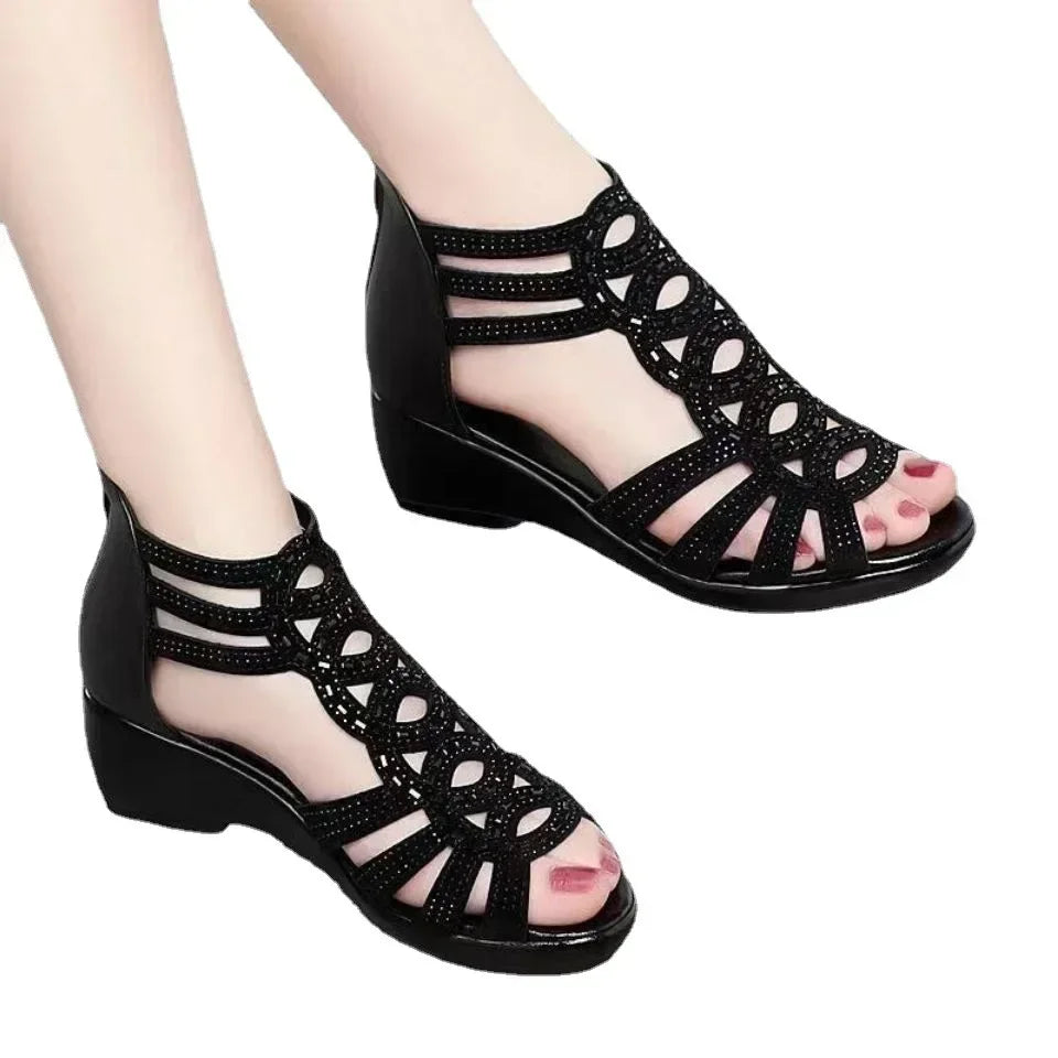Women’s Soft Leather Roman Sandals – Wedge Casual Summer 2023