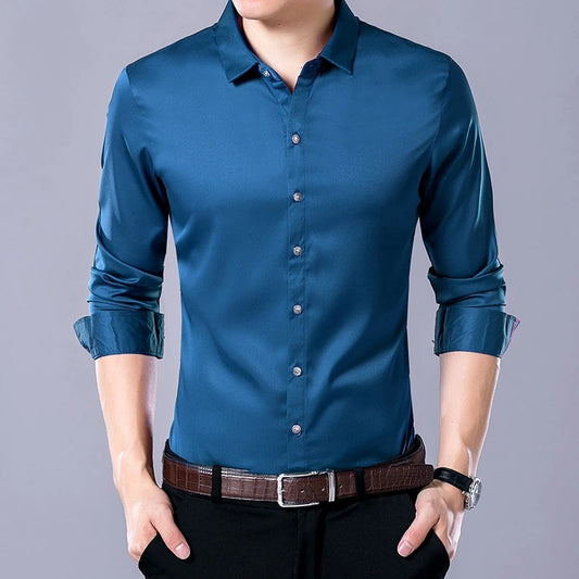 Men’s Long Sleeve Shirt – Casual Solid Business Style