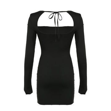 Autumn Street Mini Dress – Lace-Up Split Casual Chic