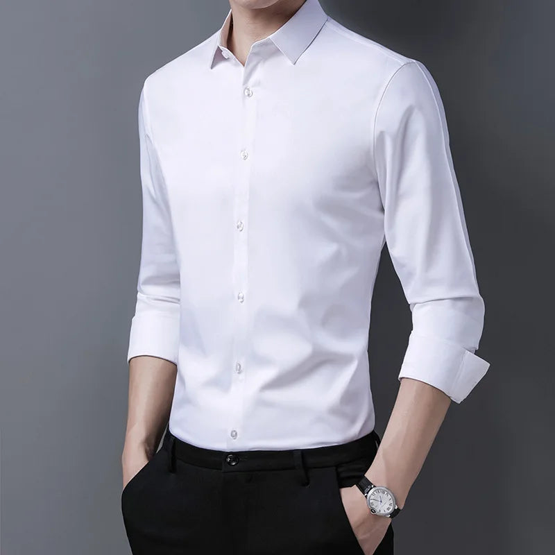 Men’s Long Sleeve Shirt – Casual Solid Business Style